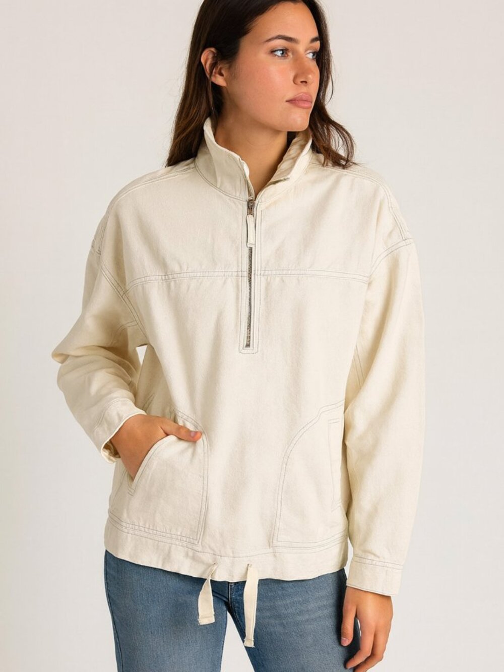 LNDN ivory pullover 1/2 zip organic cotton outerwear